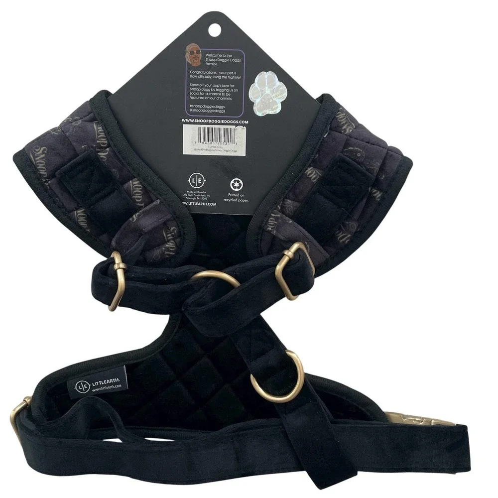 Snoop Doggie Doggs Premium Pet Quilted Harness Black Gold LARGE NEW